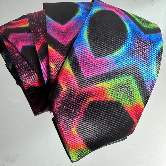 Tie Trippy Designer Menswear Necktie Hippie Psychedelic Tie Dye Fractal Rainbow - Picture 1 of 8
